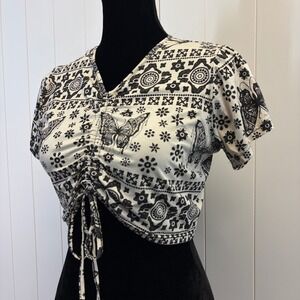 Avatar Clothing Y2K Boho Butterfly Crop Top Women Large Butterfly Folk Hippie